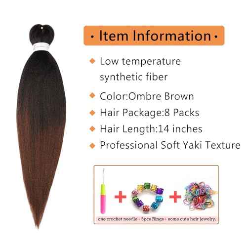 Ubeleco Pre Stretched Braiding Hair,14 Inch 8 Packs Ombre Braiding Hair Pre Stretched, Professional Yaki Synthetic Hot Water Setting, Easy To Install Hair for Braiding(14in,1B/30)