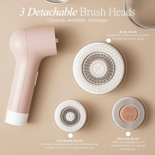 Gloa Face and Body Cleansing Brush by Project E Beauty | 3 Cleaning Brushes | Pore Cleaner | Scrub Brushes for Cleaning | Exfoliate for Face & Body | Brush Cleaner for Body | Waterproof Skin Care Kit