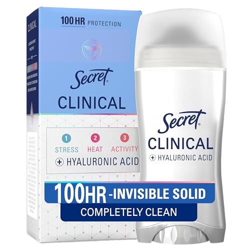 Secret Clinical Strength Antiperspirant Deodorant for Women - 100HR Sweat Protection, Invisible Solid, with Hyaluronic Acid, 2.6 oz