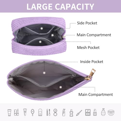 MAGEFY Corduroy Makeup Bag Set 2-Pack - Mini Pouches Purple