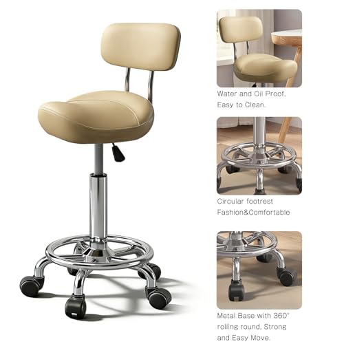 Saddle Stool with Back Support & Ring Pedal - Adjustable Height