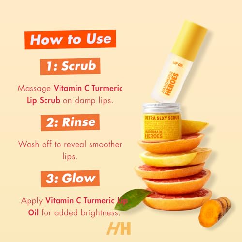 Handmade Heroes Turmeric Vitamin C Lip Gloss - 100% Natural Vegan Lip Treatment for Dry Dull Lips - Brightening for Dark Lips - Lightweight Moisturizing Nourishing