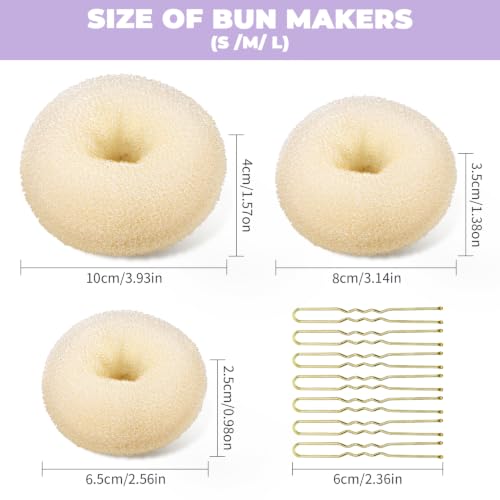 Hair Bun Maker Set - 3 Sizes Donut Shaper with 20 Bobby Pins