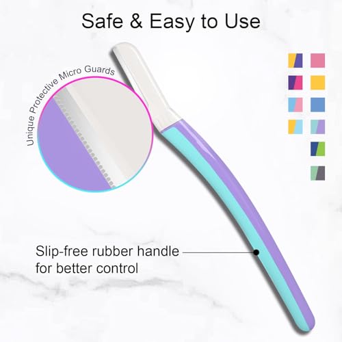 Dermaplane Razor, Face Razors for Women, Dermaplaning Tool, 1 Reusable Handle with 19 Microblades for Face, Gentle Exfoliation & Facial Peach Fuzz Removal for Smoother Skin, Wisteria