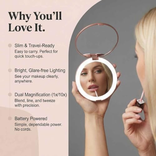 Fancii LED Lighted Makeup Mirror 1x/10x Magnification Rose Gold