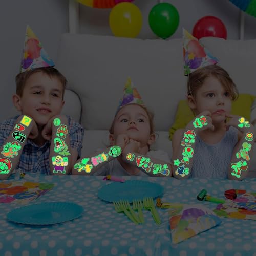 Mario Themed Temporary Tattoos - 34Pcs Glow in the Dark Stickers