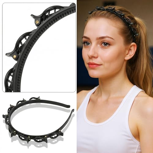 Hpmjz Black Headband with Clips for Bangs Hairstyles, Halloween Hairpin Set