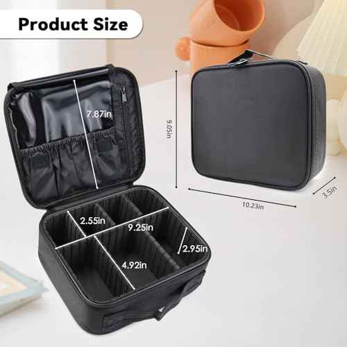 Travel Makeup Bag Makeup Cosmetic Train Case Organizer Portable Storage Bag with Adjustable Dividers for Cosmetics Makeup Brushes Toiletry Jewelry Black