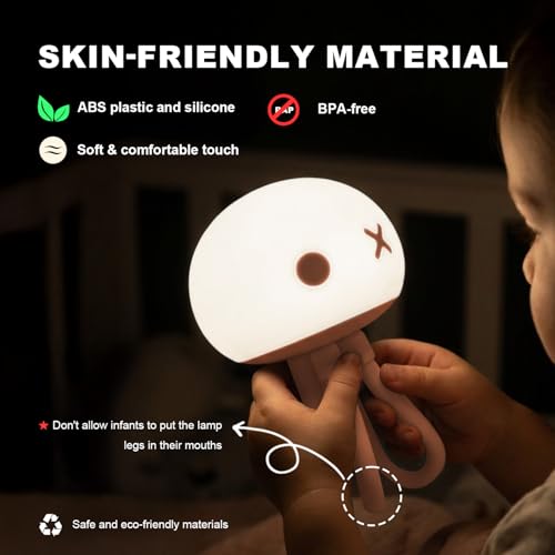 Rechargeable Pink Jellyfish Night Light for Kids Nursery - Soft Silicone Touch & Touch Control