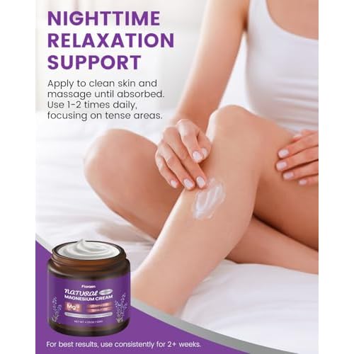 Magnesium Lotion for Sleep, Magnesium Cream(300mg/tsp) for Muscle Relief, Magnesium Butter for Deep Hydration with Lavender Oil, Shea Butter, Vitamins E & D3, Gentle for Kid, 120g/4.23oz