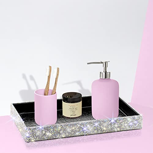 TISHAA Bling Decorative Tray Holder ? Makeup Cosmetic Jewelry Ring Key Display Dish Plate Storage Organizer Crystal Rhinestone Glitter Vanity Bathroom Bedroom Home Decor (White)