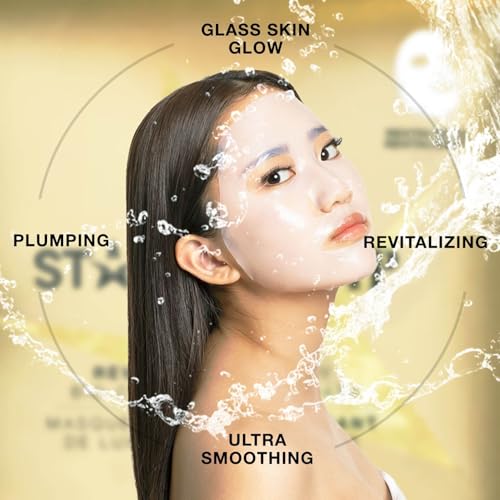 STARSKIN VIP Gold Mask Face, Coconut Bio-Cellulose Revitalizing Face Mask for all Skin Types, Korean Skin Care, Instant Hydration and Plump, Moisturizing and Nourishing, K-Beauty (Pack of 4)