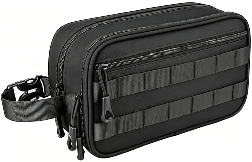HILOMON Black Tactical Toiletry Bag for Men, Waterproof Shaving & Shower Kit