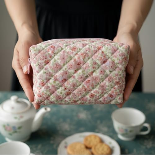 24 PCS Cotton Quilted Makeup Bags Bulk with Zipper-Easter Gifts Floral Bridesmaid Gifts Cosmetic Makeup Pouch Birthday Gifts for Women/Mothers Day/Teacher Appreciation/Graduation Gift(24 Pack)