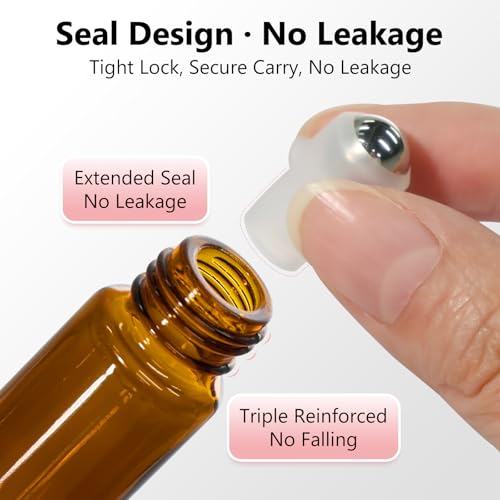 Amber Glass Roller Bottles 10ml, 54 Pack Essential Oils