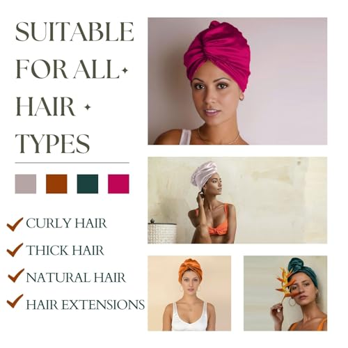 PROMEED Hydrating Silk Bonnets with Hyaluronic Acid, 100% 23 Momme Mulberry Silk Turban for Long Hair Care, Moisture Silk Sleep Cap for Healthy and Smooth Hair (Fuchsia)
