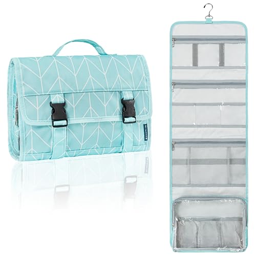 PAVILIA Travel Hanging Toiletry Bag for Women Men, Large Capacity Makeup Bag Kit, Waterproof Cosmetic Storage Organizer Case for Bathroom Shower