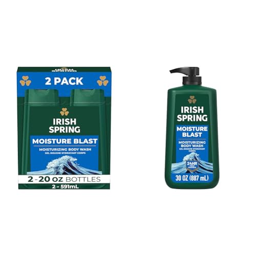 Irish Spring Moisture Blast Body Wash for Men, 20 Fl Oz (Pack of 2) & Moisture Blast Body Wash, 30 Oz Pump