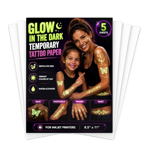 Glow In The Dark Temporary Tattoo Paper - 5 Sheets Inkjet