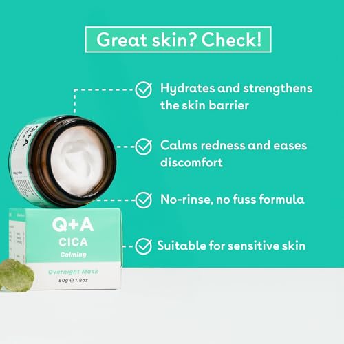Q+A Cica Overnight Face Mask (50g), Calming, Hydrating and Barrier-Strengthening Face Care, Sleeping Mask for Sensitive, Stressed and Dry Skin, With Centella Asiatica, Vegan Skincare