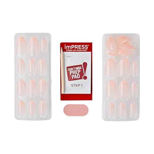 KISS imPRESS No Glue Mani 30 Pcs Press On Nails, Easy Apply, Hassel-Free Removal, Simple Peel & Press, Essential Tools Included, Prep Pad, Instructions Sheet, 1 Manicure Stick, 1 Mini File (Ace)