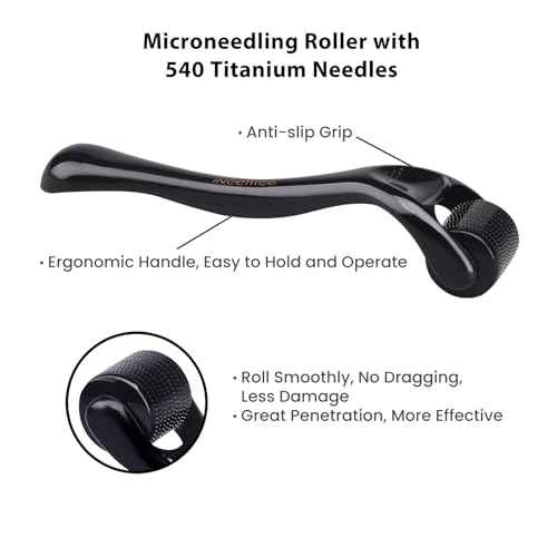 Derma Roller Titanium, Microneedling Roller with 540 Needles, Beard Roller, Micro Needle Roller for Men and Women Home Use - Glossy Black