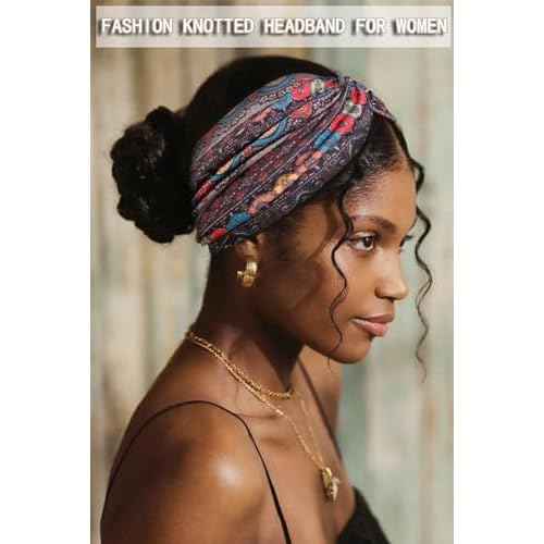 Tobeffect Extra Wide Headbands for Women, 7'' Boho Turban Floral Headband Large Hairband Twisted Hair Accessories, 6 pack