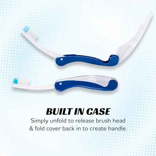 Lingito Travel Toothbrushes - Medium, Mini with Cover, Camping, Folding Travel Size, Adults Kit (4 Pack)