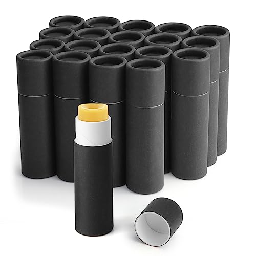 20Pcs 7g Paperboard Lip Balm Tubes Lipstick Containers Round Refillable Kraft Containers for Solid Ointment Deodorant Sample Vial DIY Cosmetic Storage,Push-Up Style,Black