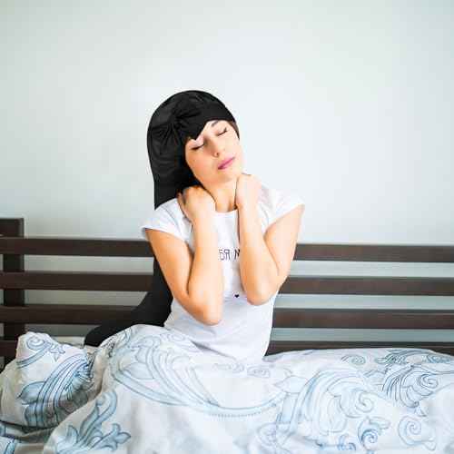 Geyoga 3 Pcs 40 Inches Extra Long Satin Braid Bonnet for Sleeping Silk Hair Bonnet for Women with Tie Band Foldable Braids Hair Sleep Tie, Black, Wine Red and Gold