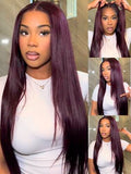 Black Cherry Layered Straight Human Hair Glueless Wig 18in