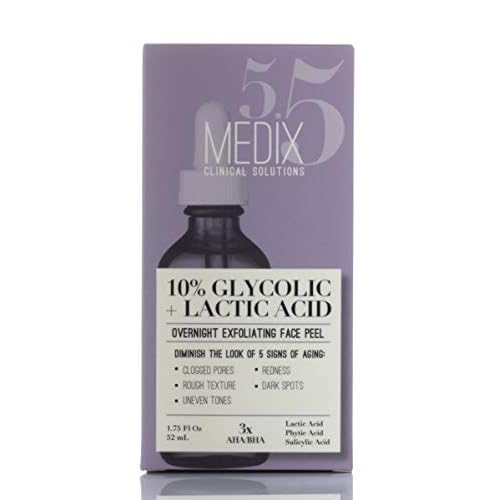 Medix 5.5 10% Glycolic Acid Face Peel Exfoliating Serum with Lactic Acid + Salicylic Acid, Gentle Skin Care Exfoliate Facial Peel Treatment Targets Fine Lines, Wrinkles, Large Pores |1.75 FL Oz