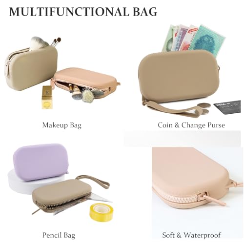 Small Silicone Multifunctional Essential Bag Portable Travel Makeup Bag for Women Men Cards Cash Bag Zipper Pouch (Black)