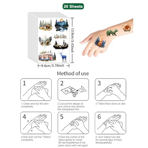 156 Pieces Forest Temporary Tattoos Stickers,20 Sheets Forest Tree Animal Adventure Nature Themed Tattoos Stickers Party Decoration Supplies Party favors for Kids Adults