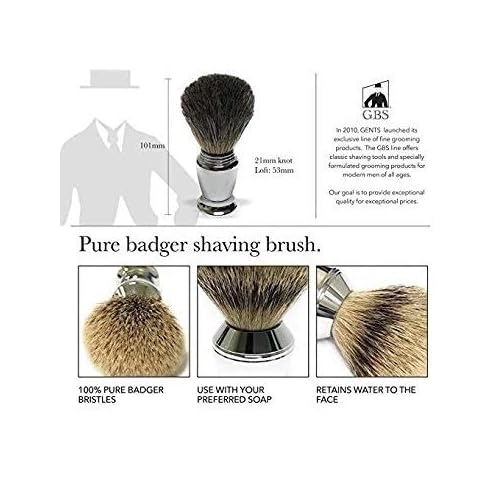 G.B.S Men's Premium Shaving Gift Set, Long Barber Pole Razor and Pure Badger Brush Stand, Double Edge Razor Leather Case and Blades
