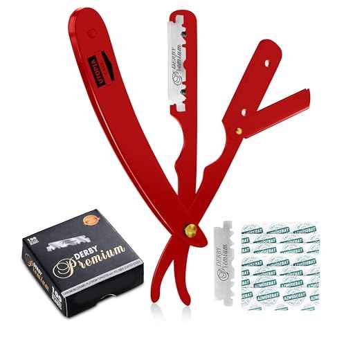 Utopia Care Professional Straight Razor for Men, Barber Straight Edge Razor Safety with 100 Pack Blades, Red