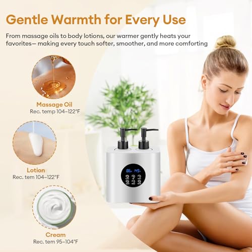 Dual Massage Oil Warmer Heater with 4 Massage Oil Bottles and 2 Funnels,Adjustable Temp (86?149¡ÆF)&Timer (0.5?24H) Lotion Warmer,Dual Bottle Heated Oil Dispenser for Spa, Salon & Home Use