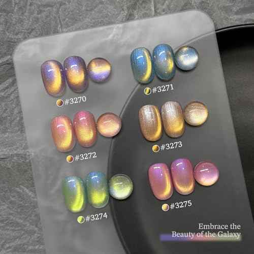 GAOY Glitter Cat Eye Gel Polish Kit with Magnet, 6 Colors Colorful Holographic Nail Polish Set, UV Cure Gel for DIY Manicure at Home