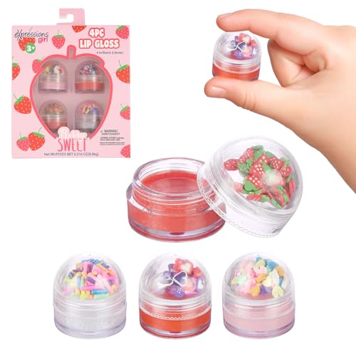 EXPRESSIONS 4pc Lip Gloss with Confetti Top ? Berry Sweet Fruity Flavored Lip Gloss For Girls, Safe and Non-Toxic Confetti Lip Gloss Gift Set For Girls