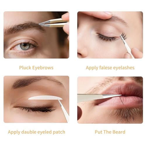 Pointed Tweezers for Women Facial Hair, Professional Stainless Steel Tweezers for Eyebrow, Chin Hair and Ingrown Hair Removal (Gold)