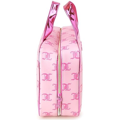 Juicy Couture Pink Makeup Bag Cosmetics Organizer Travel Essentials Weekender Logo Shiny Trim