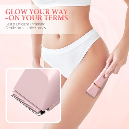 5-in-1 Bikini Trimmer for Women, IPX7 Waterproof Electric Razors Shaver, Cordless Body Hair Trimmer, Facial & Pubic Hair Removal, Ceramic Blade (Pink)