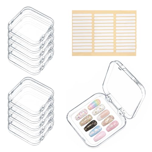 Press On Nail Storage Box Set – 10 Clear Cases + 36 Tape