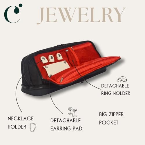 All in One Travel Toiletry Bag, Makeup Bag with Jewelry Compartment and Heat-Resistant Pocket for Hair Tools