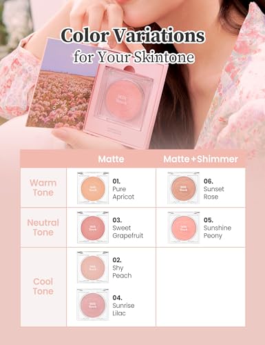 MILKTOUCH Touch My Cheek in Bloom Blush Sunshine Peony | Face Blushes Compact Powder Makeup | Shimmer Powder Blush Oil Absorbing Powder Compact | Face Powder for Oily Skin Korean Blush (0.18 oz)