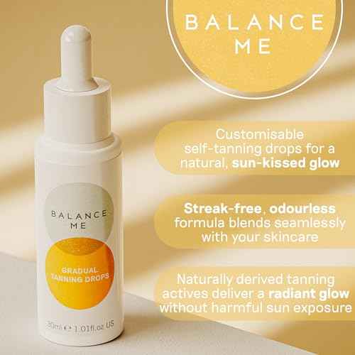 Balance Me Gradual Tanning Drops 1.01 fl oz, With Vitamin E, Hydrating Self Tanning for Face & Body, Streak-Free and No Odour