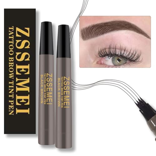 Waterproof Eyebrow Pen for Women - Microblading Tattoo Eye Brow Pencil, Long Lasting All Day, Creates Natural Looking (Black Brown - 2 PCS)