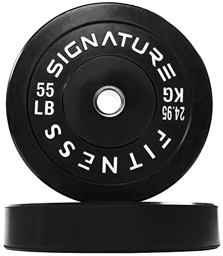 Signature Fitness 2" Olympic Bumper Plate Weight Plates with Steel Hub, 55LB, Pair