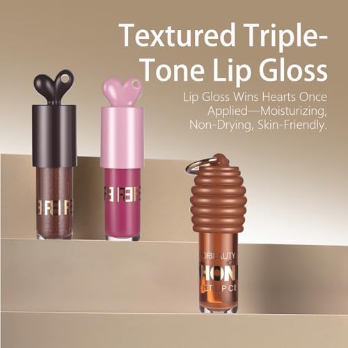 3PCS Bunny Lip Gloss Set, Chocolate + Rose + Honey, Nourishing Tinted Lip Oil For A High-shine Finish, Keychain Honey Lip Oil for Lip Care and Dry Lips