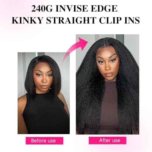 Invisi Edge Clip In Hair Extensions Human Hair 2 Pack 240g 16pcs Kinky Straight Invisible Clip Ins For Women Full Head Injected Clip Ins Remy Human Hair Extensions Natural Color 12inch